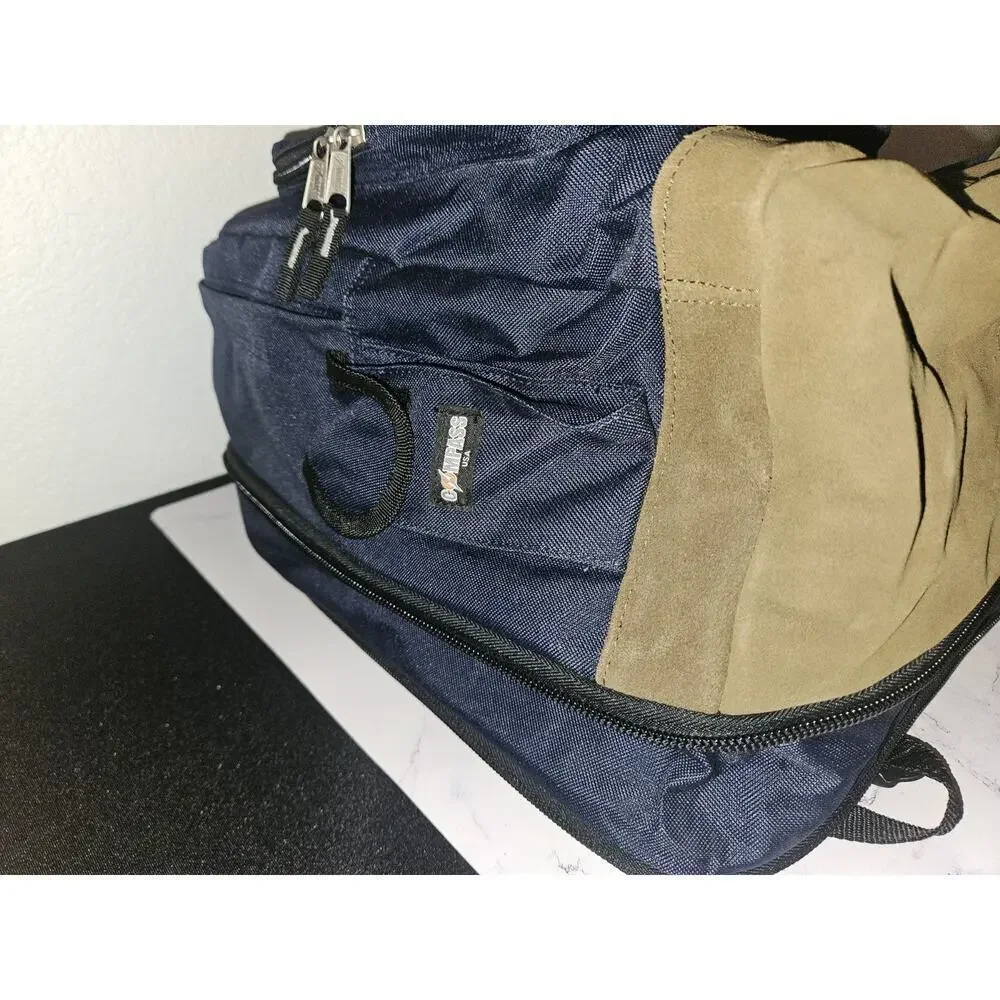 NWT! Compass USA expandable backpack in navy blue and brown 18x12x9